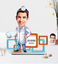 BK Gift Kişiye Özel Bay Diş Hekimi Karikatürlü 3D Ahşap Masa İsimliği - 3