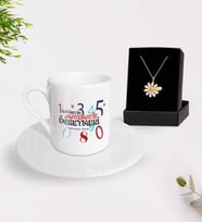 BK Gift Kişiye Özel İlköğretim Matematik Öğretmeni Türk Kahvesi Fincanı ve İsimli Papatya Kolye Hediye Seti (Model 1)