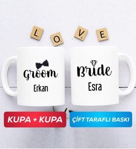 İkili Damat Kupa Bardak Beyaz