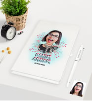BK Gift Kişiye Özel Canım Annem Karikatürlü Beyaz Defter Kalem Seti