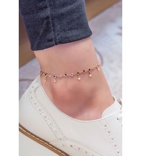 925 Ayar Renkli Taş Sıvama Sallantılı Yıdız Gümüş Hadise Halhal