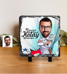 BK Gift Kişiye Özel Bay Kasap Karikatürlü Dekoratif Doğal Taş  1