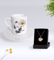 BK Gift Kişiye Özel Papatya Temalı Türk Kahvesi Fincanı Ve Papatya Kolye Hediye Seti-9 (Model 1)
