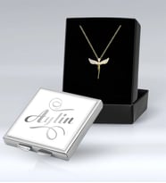 BK Gift Kişiye Özel İsimli Metal Kare Ayna ve Zirkon Taşlı Gold Melek Kolye Set, Sevgiliye Hediye, Arkadaşa Hediye