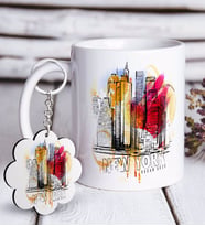 BK Gift Kişiye Özel New York Beyaz Kupa ve Anahtarlık Hediye Seti (Model 1)