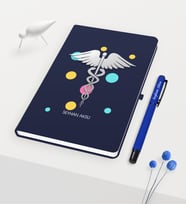 BK Gift Kişiye Özel Tıp Sembolü Temalı Lacivert Defter Kalem Seti - 1
