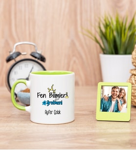 Fen Bilimleri Öğretmeni Yeşil Kupa Bardak ve Yeşil Mini Fotoğraf Çerçevesi