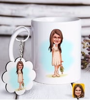 BK Gift Kişiye Özel Kız Çocuk Karikatürlü Beyaz Kupa ve Anahtarlık Hediye Seti-7 (Model 1)
