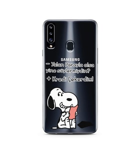 Snoopy Tasarımlı Süper Şeffaf Silikon Telefon Kılıfı Samsung A20s