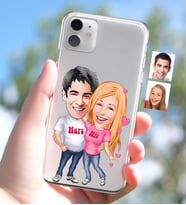 BK Gift Kişiye Özel Sevgililer Karikatürlü iPhone 11 İnce Şeffaf Silikon Telefon Kapağı-5 (Beyaz)