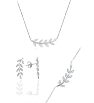 Söğütlü Silver Gümüş rodyumlu zirkon taşlı yaprak  üçlü set