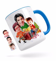 BK Gift Kişiye Özel Yeni Yıl Aile Karikatürlü Mavi Kupa Bardak-1