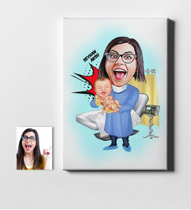 BK Gift Kişiye Özel Bayan Kadın Hastalıkları Ve Doğum Uzmanı Karikatür Kanvas Tablo 50x70cm 1