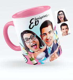 BK Gift Kişiye Özel Evleniyoruz Karikatürlü Pembe Kupa Bardak  4