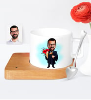 BK Gift Kişiye Özel Hakim Karikatür Ahşap Altlıklı Seramik Fincan  1