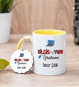 Bilgisayar Öğretmeni Sarı Kupa Bardak Ve Anahtarlık Set