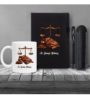 Kişiye Özel Avukat Temalı Siyah Defter , Siyah Roller Kalem ve Kupa Seti