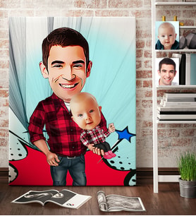 BK Gift Kişiye Özel Baba Oğul Karikatür Kanvas Tablo 70x100cm 3