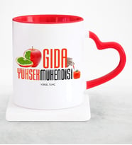 BK Gift Kişiye Özel Mesleki Gıda Yüksek Mühendisi Kırmızı Kalpli Kupa Bardak