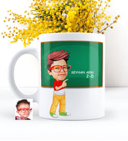 BK Gift Kişiye Özel Erkek Öğrenci Karikatürlü Beyaz Kupa Bardak - 1