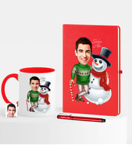 BK Gift Kişiye Özel Yılbaşı Temalı Bay Karikatürlü Kırmızı Defter Kalem Kupa Seti - 5