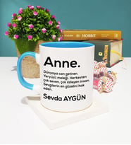 Anneler Günü Hediyesi İsme Özel Anne Kupa Bardak Mavi