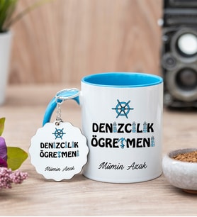 Denizcilik Öğretmeni Mavi Kupa Bardak Ve Anahtarlık Set