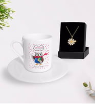 BK Gift Kişiye Özel Tarih Öğretmeni Türk Kahvesi Fincanı ve İsimli Papatya Kolye Hediye Seti-3 (Model 1)