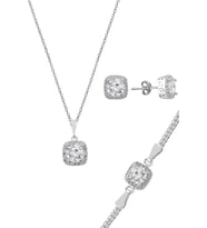 Söğütlü Silver Gümüş zirkon taşlı kare pırlanta montürlü gümüş üçlü set