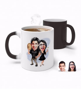 BK Gift Kişiye Özel Sevgililer Karikatürlü Sihirli Kupa Bardak-18 (Beyaz)