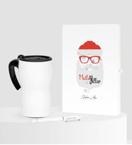 BK Gift Kişiye Özel Yılbaşı Noel Baba Temalı Beyaz Defter Kalem Termos Mug Seti - 2