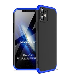 Microsonic Apple iPhone 12 Mini Kılıf Double Dip 360 Protective Siyah Mavi