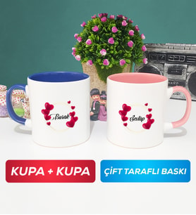 İkili İsme Özel Sevgililer Günü Hediyesi Kupa Bardak Lacivert Pembe