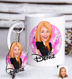BK Gift Kişiye Özel Kadın Güzellik Uzmanı Karikatürlü Beyaz Kupa ve Anahtarlık Hediye Seti-3 (Model 1)