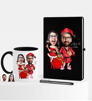 BK Gift Kişiye Özel Yılbaşı Sevgililer Karikatürlü Siyah Defter Kalem Kupa Seti - 5
