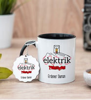 Elektrik Teknisyeni Siyah Kupa Bardak Ve Anahtarlık Set