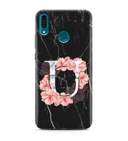 Mermer Çiçekli Harf Tasarım Süper Şeffaf Silikon Telefon Kılıfı Huawei Y9 (2019)