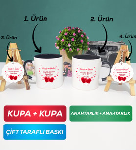 İkili Siyah Siyah Sevgiliye Sevgililer Günü Hediyesi 6 Kupa Bardak Anahtarlık