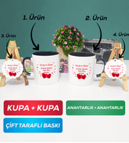 İkili Siyah Siyah Sevgiliye Sevgililer Günü Hediyesi 6 Kupa Bardak Anahtarlık