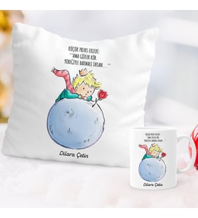 Küçük Prens İsme Özel Yastık Kupa Set (Beyaz)