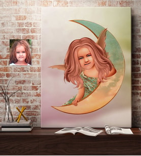 BK Gift Kişiye Özel Kız Çocuk Melek Karikatürlü Kanvas Tablo 50x70cm-1