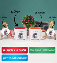 İkili Kırmızı Turuncu Arkadaşa Hediye Yan Yana Kupa Bardak Anahtarlık