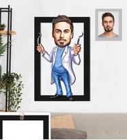 Kişiye Özel Diş Doktoru Karikatürlü 3D Ahşap Tablo 30x47 Bay-1