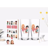 BK Gift Kişiye Özel Renkli Baskılı Sevgililer Karikatürlü İkili Rakı Bardağı ve Rakı Cep Kitabı Hediye Seti-19 (Model 1)