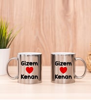 Sevgililere Özel İsim Yazılı İkili Silver Kupa Bardak