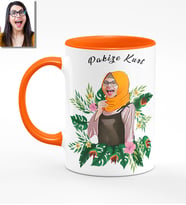 BK Gift Kişiye Özel Türbanlı Karikatürlü Turuncu Kupa Bardak 39t737