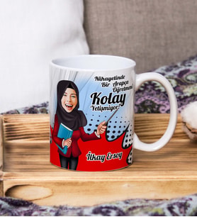 Kişiye Özel Hediye Arapça Öğretmeni Karikatür Baskılı Kupa Bardak