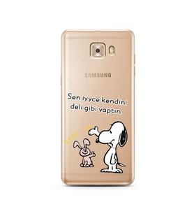 Snoopy Tasarımlı Süper Şeffaf Silikon Telefon Kılıfı Samsung C9 Pro