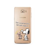 Snoopy Tasarımlı Süper Şeffaf Silikon Telefon Kılıfı Samsung C9 Pro