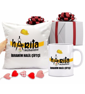 Harita Mühendisi Bardağı ve Yastığı Hediye Seti (Model 1)
